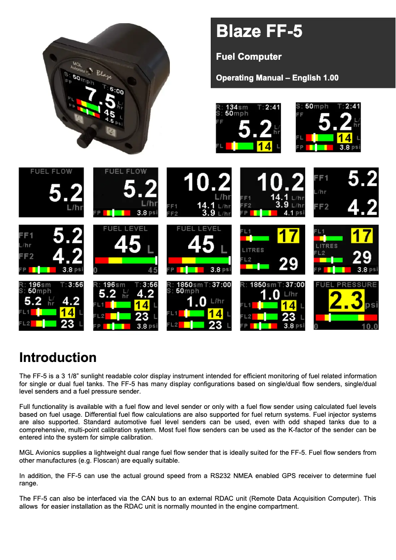 Page 1 de la notice Manuel utilisateur MGL Avionics FF-5