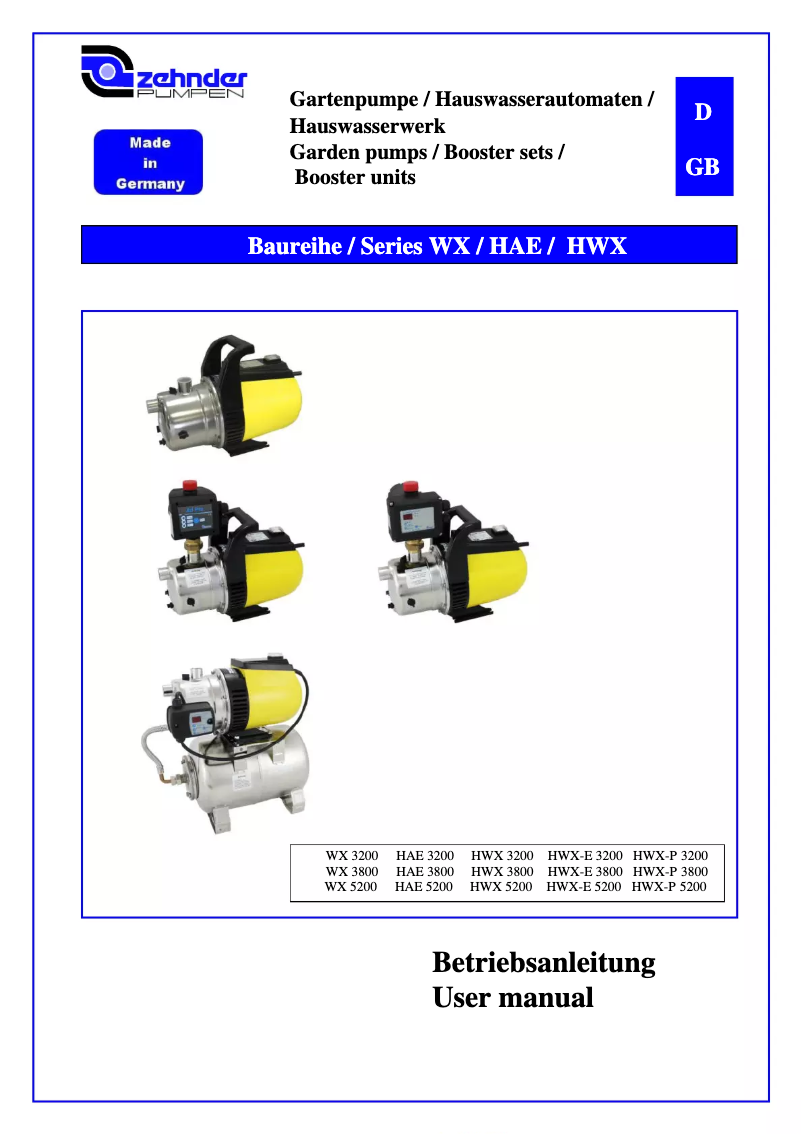 Página 1 del manual Manual de usuario Zehnder Pumpen WX 5200