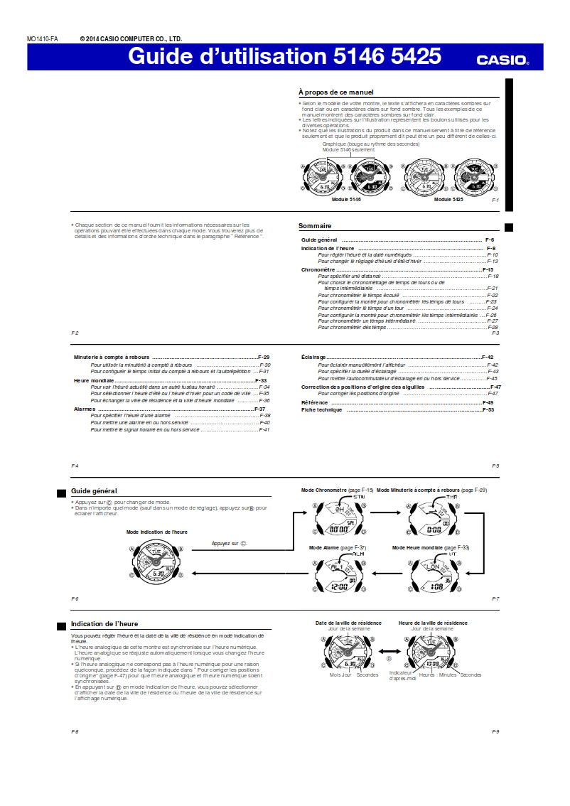 Page 1 de la notice Manuel utilisateur Casio G-Shock GA-110