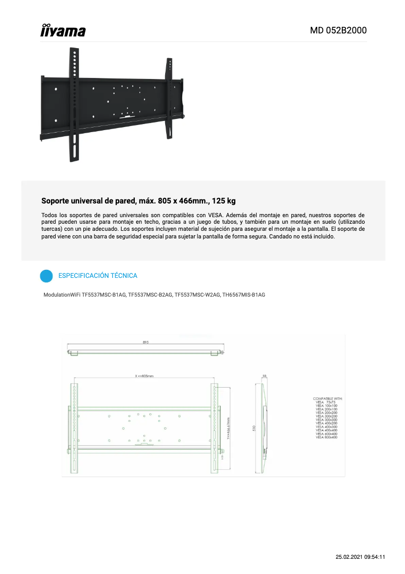 Page 1 de la notice Manuel utilisateur Iiyama MD 052B2000