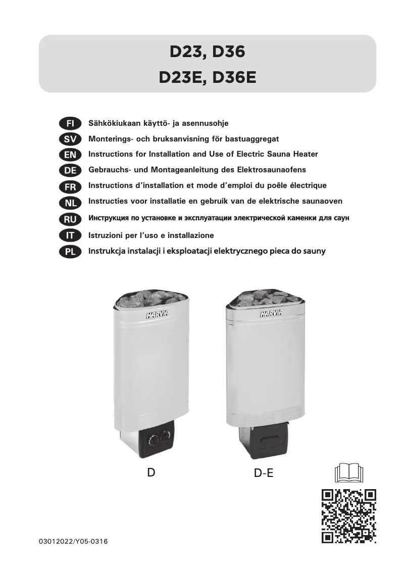 Page 1 de la notice Manuel utilisateur Harvia Delta D36E HDE360400