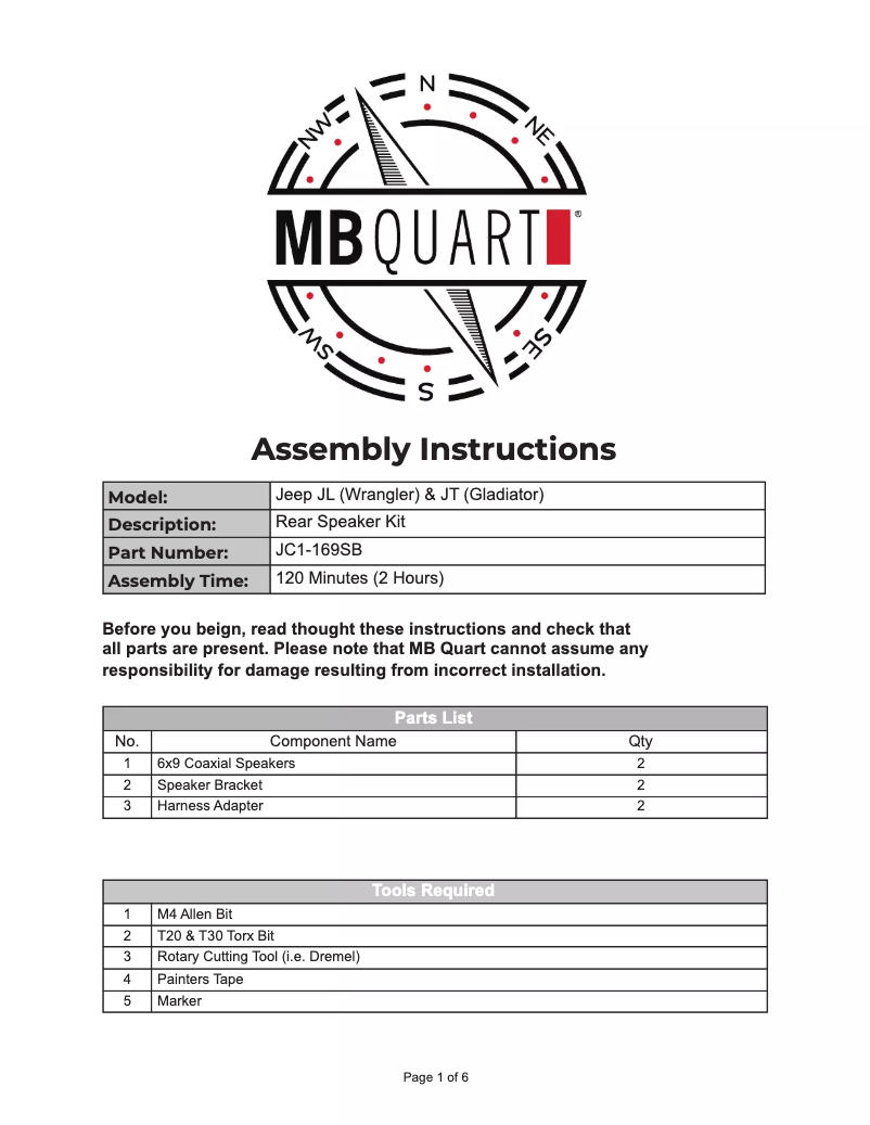 Page 1 de la notice Manuel utilisateur MB Quart JE1-169SB