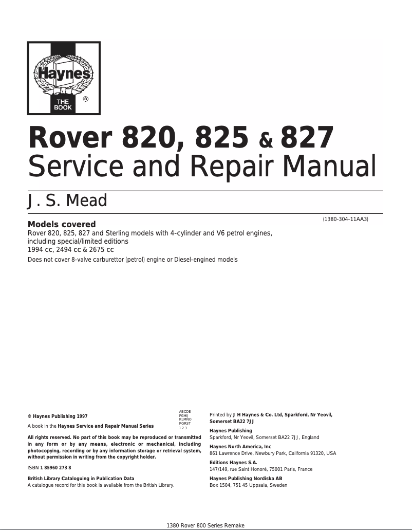 Página 1 del manual Manual de usuario Rover 820 (1997)