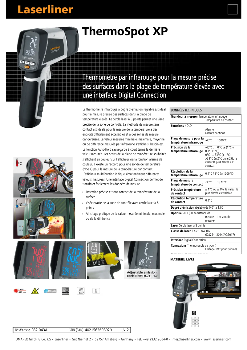 Page 1 of the manual Technical Sheet Laserliner ThermoSpot XP