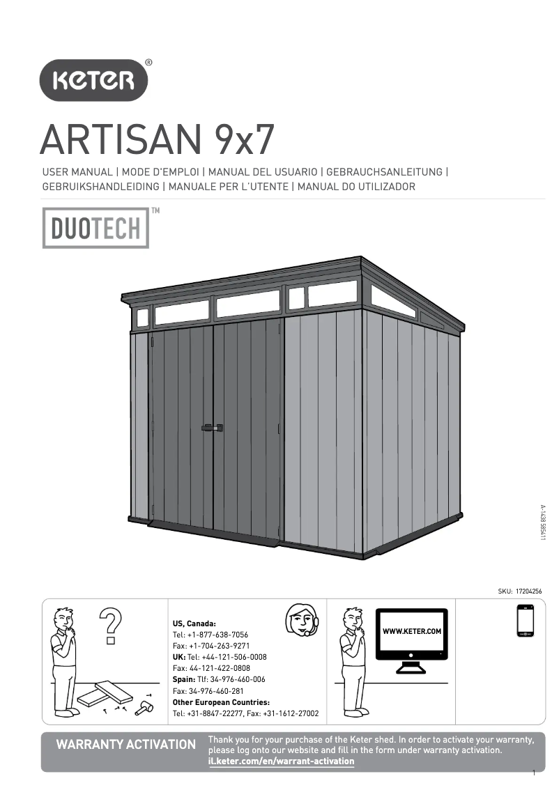 Page 1 de la notice Manuel utilisateur Keter ARTISAN 9x7