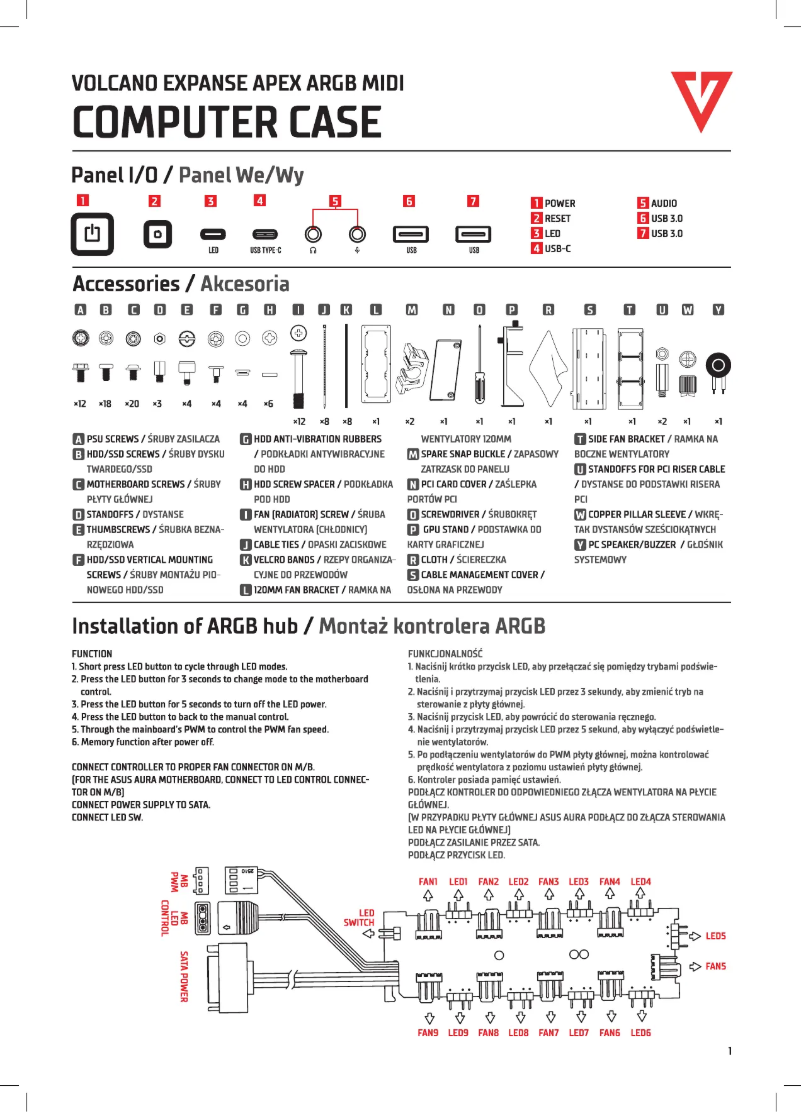 Page 1 de la notice Manuel utilisateur Volcano Expanse S Apex ARGB Midi