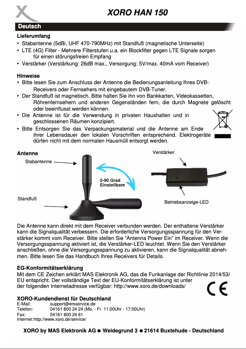 Page 1 de la notice Manuel utilisateur Xoro HAN 150