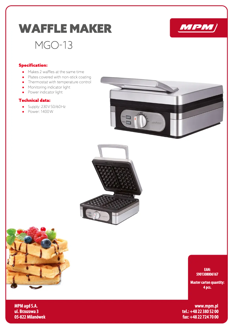Page 1 de la notice Fiche technique MPM MGO-13