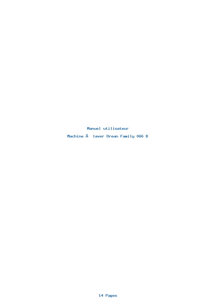 Page 1 de la notice Manuel utilisateur Drean Family 066 B