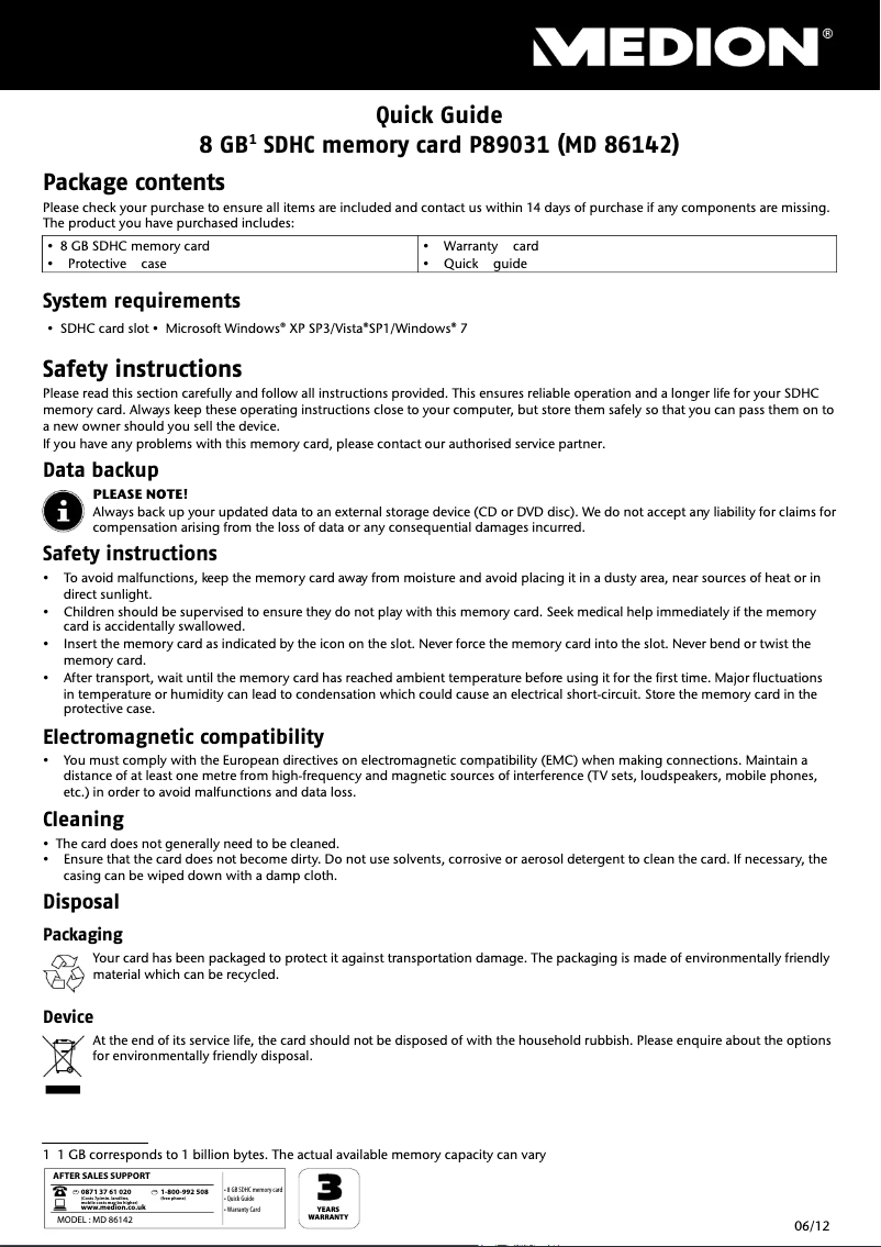 Page 1 de la notice Manuel utilisateur Medion P89143 (MD 86895)