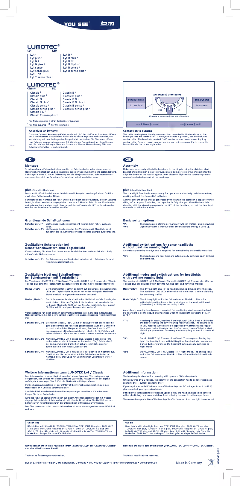 Page 1 de la notice Manuel utilisateur Busch + Müller Lumotec Lyt