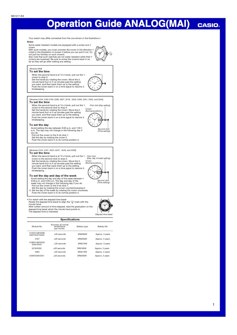 Page 1 de la notice Manuel utilisateur Casio Edifice EFV-110D-7AVUEF