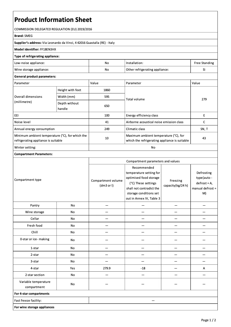 Página 1 del manual Folleto Smeg FF18EN3HX