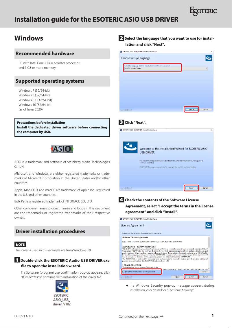 Page 1 de la notice Guide d'installation Esoteric Grandioso K1
