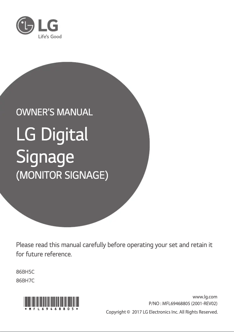 Page 1 de la notice Manuel utilisateur LG 86BH5C