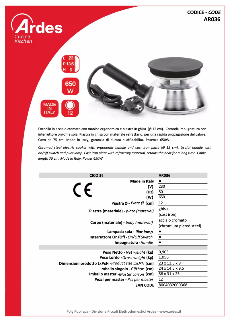 Page 1 de la notice Fiche technique Ardes DSC6936