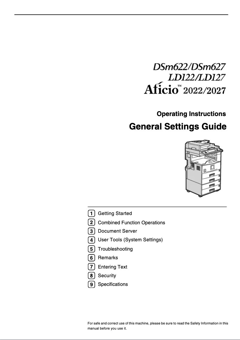 Page 1 de la notice Manuel utilisateur Ricoh Aficio 2022