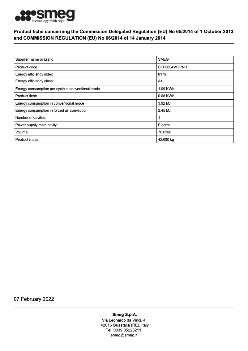 Página 1 del manual Folleto Smeg SFP6604WTPNR