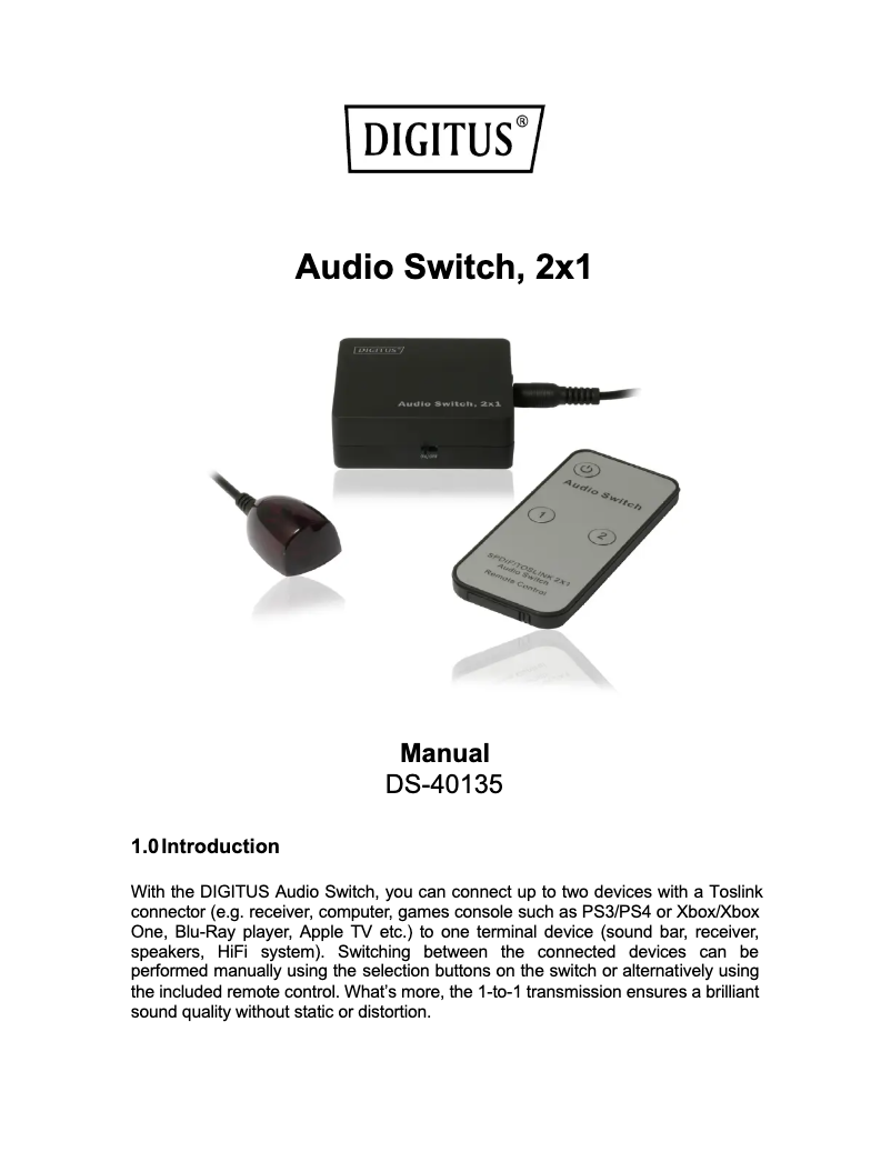 Page 1 de la notice Manuel utilisateur Digitus DS-40135