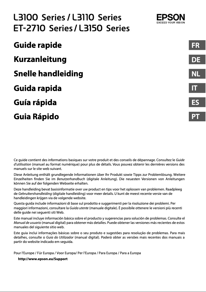 Page 1 de la notice Guide de démarrage rapide Epson EcoTank L3111