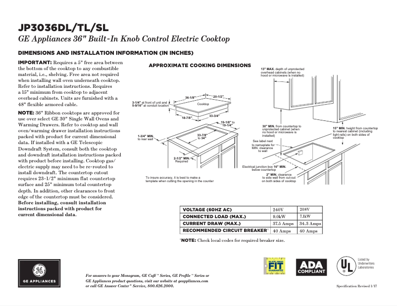 Page 1 de la notice Guide de démarrage rapide GE JP3036TLWW