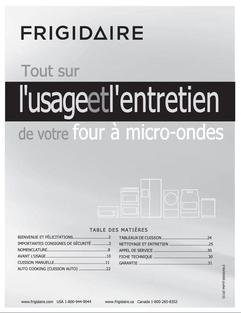 Page 1 de la notice Manuel utilisateur Frigidaire FFMV154CLS