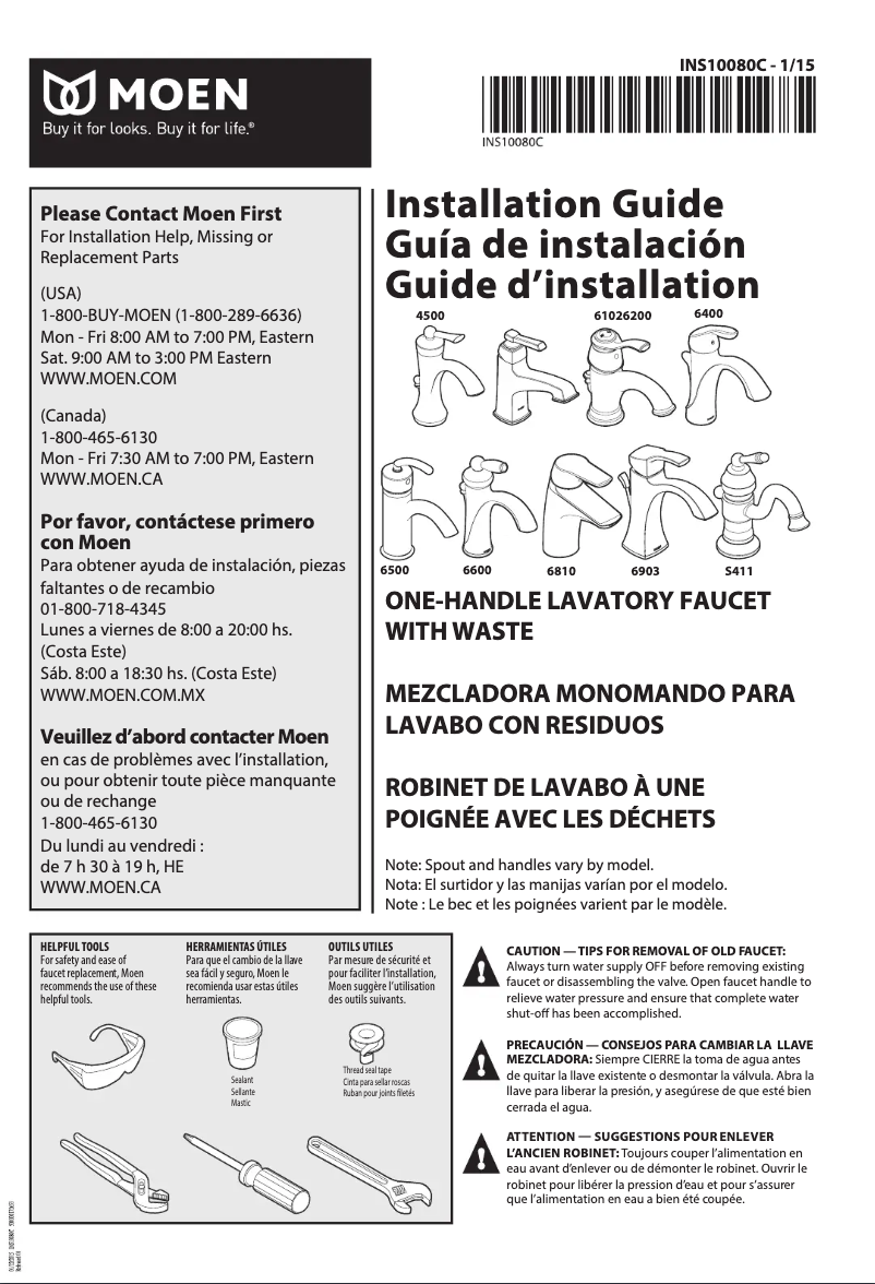 Page 1 de la notice Manuel utilisateur Moen Boardwalk 6200