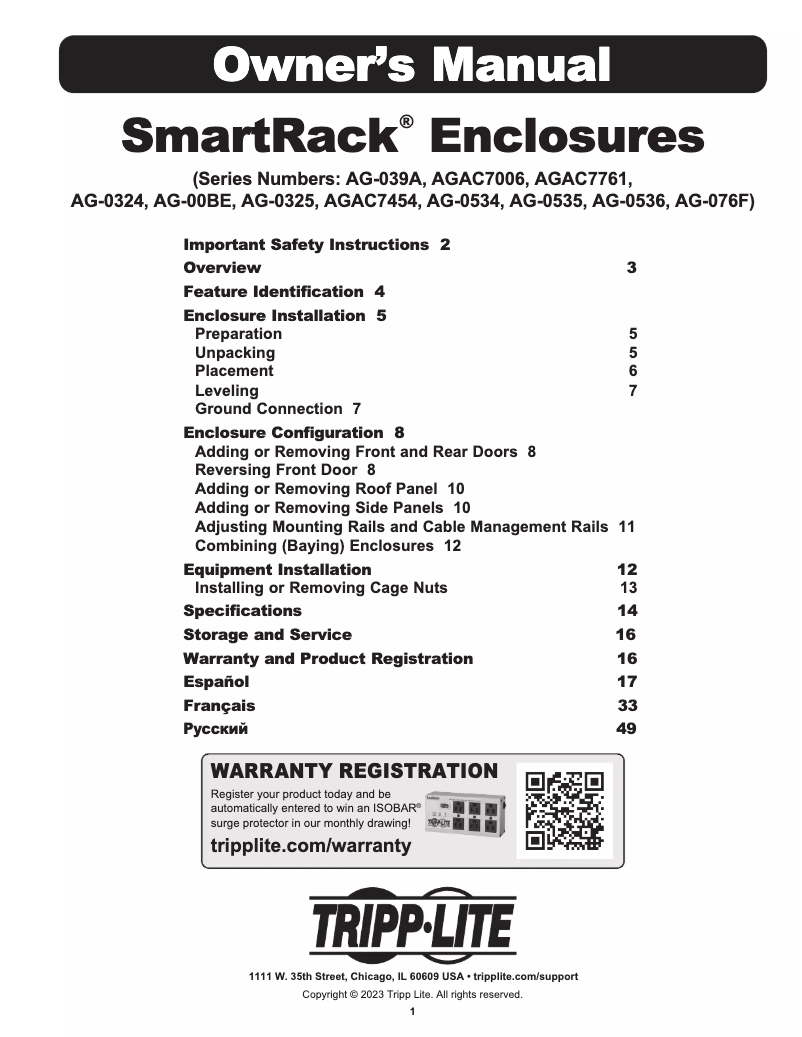 Page 1 de la notice Manuel utilisateur Tripp Lite SmartRack SR45UBSD