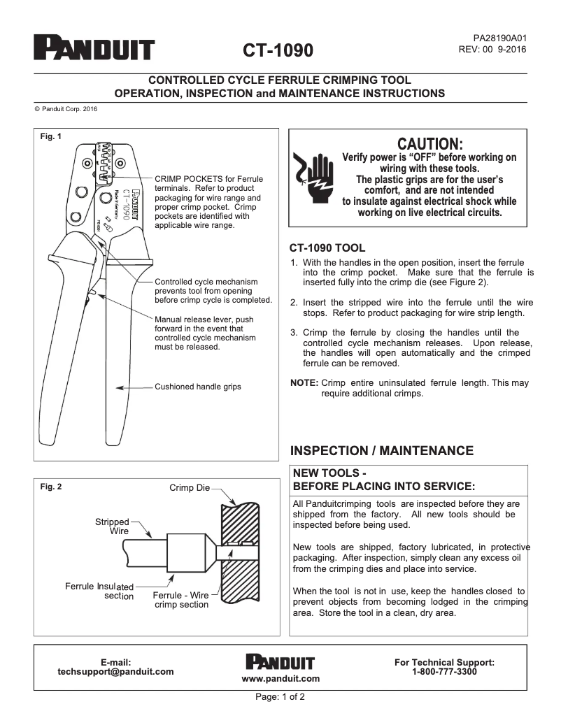 Page 1 de la notice Manuel utilisateur Panduit CT-1090