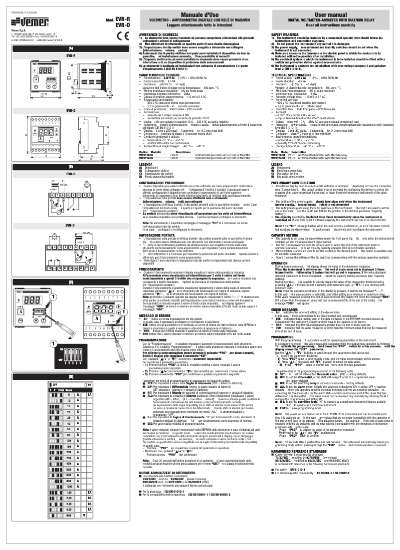 Page 1 de la notice Manuel utilisateur Vemer EVR-D