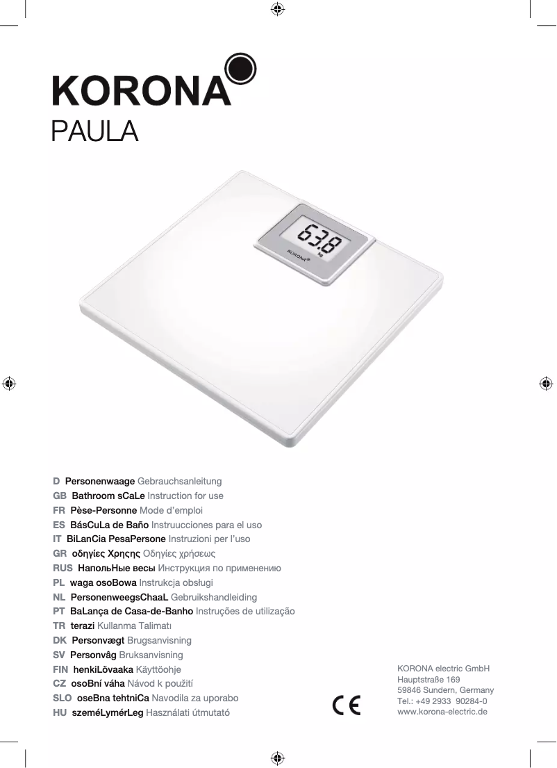 Page 1 de la notice Manuel utilisateur Korona Paula