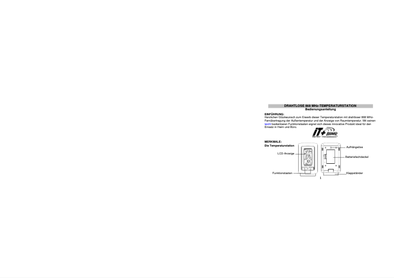Page 1 de la notice Manuel utilisateur Techno Line WS 9245