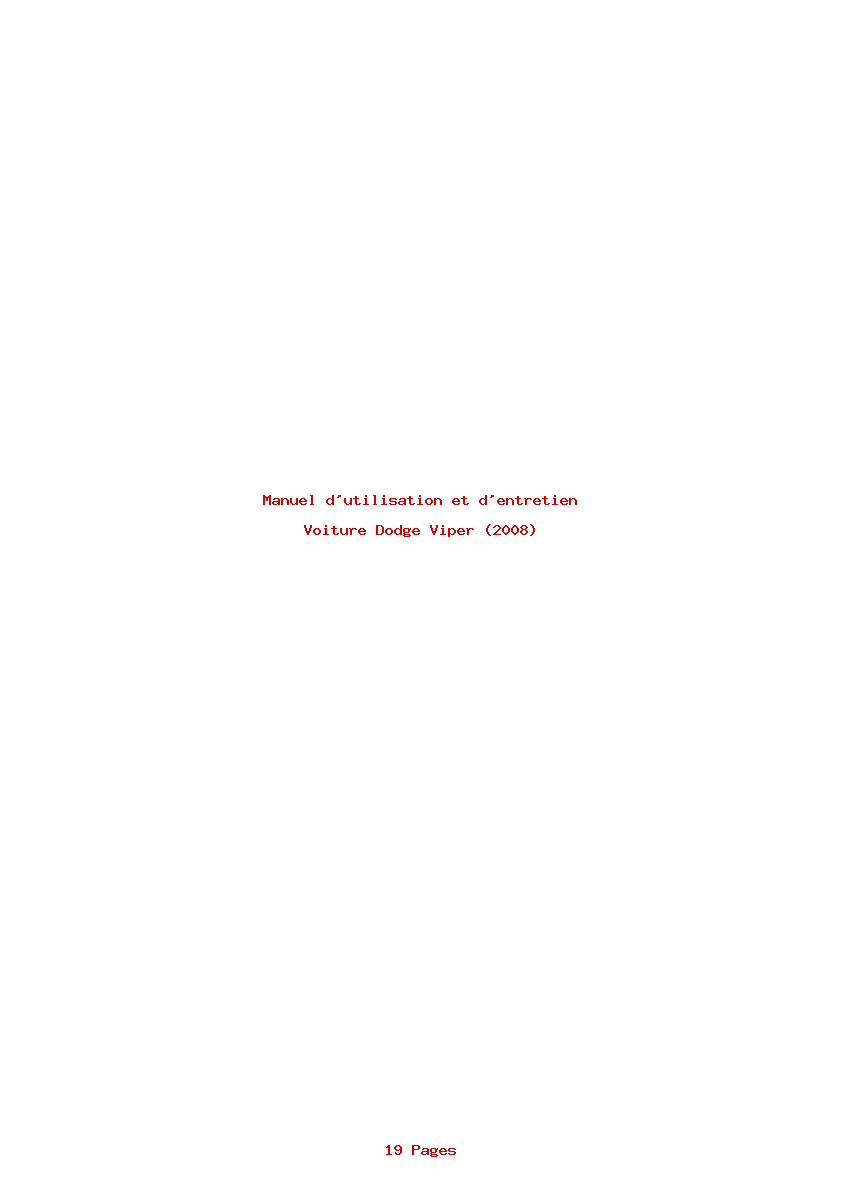 Page 1 de la notice Manuel d'utilisation et d'entretien Dodge Viper (2008)
