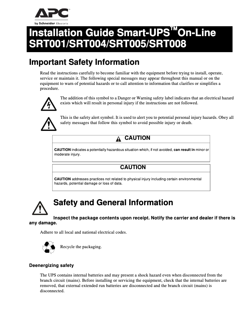 Página 1 del manual Manual de usuario APC Smart-UPS SRT004