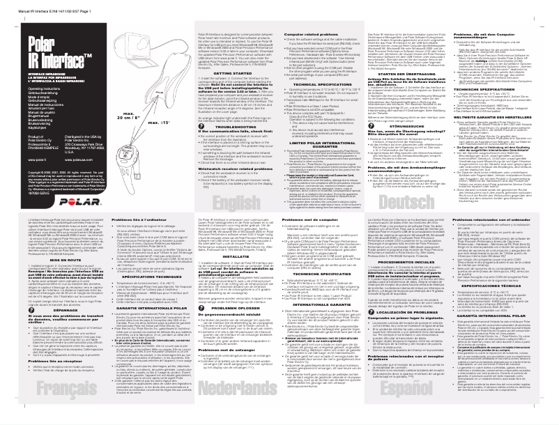 Page 1 de la notice Manuel utilisateur Polar IR Interface