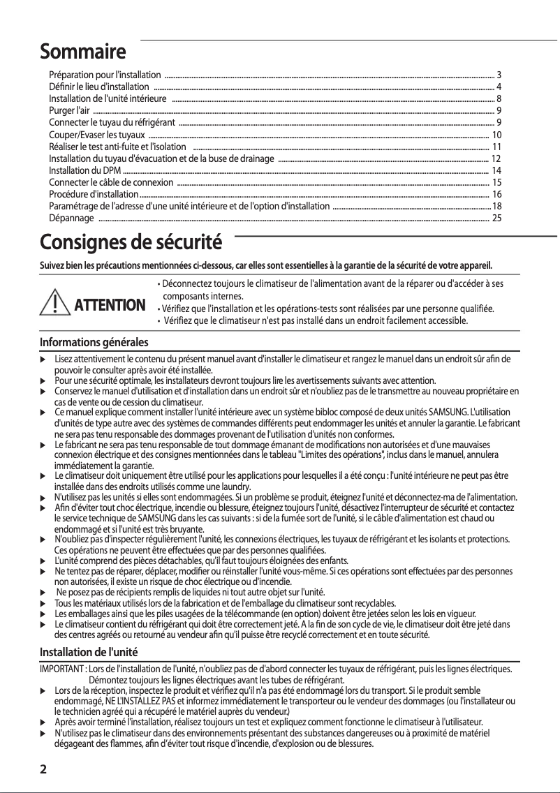 Page 1 de la notice Guide d'installation Samsung AC100FB4PEH