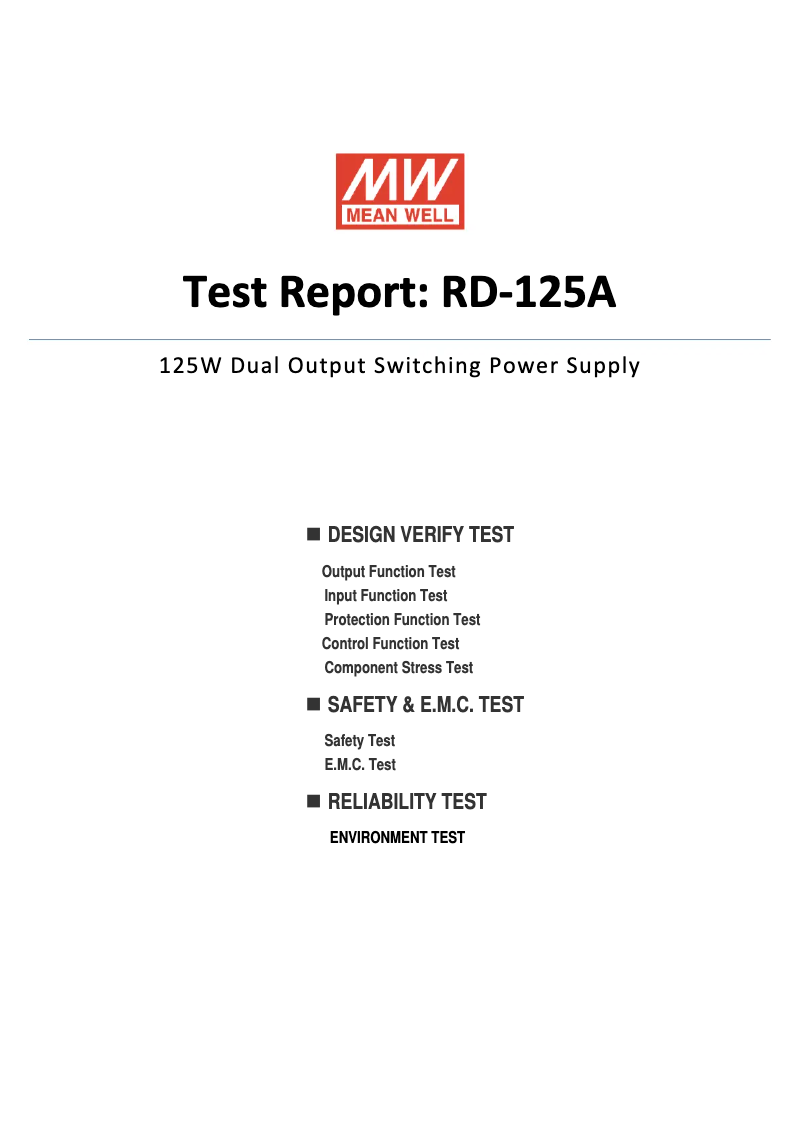 Page 1 de la notice Fiche technique Mean Well RD-125A