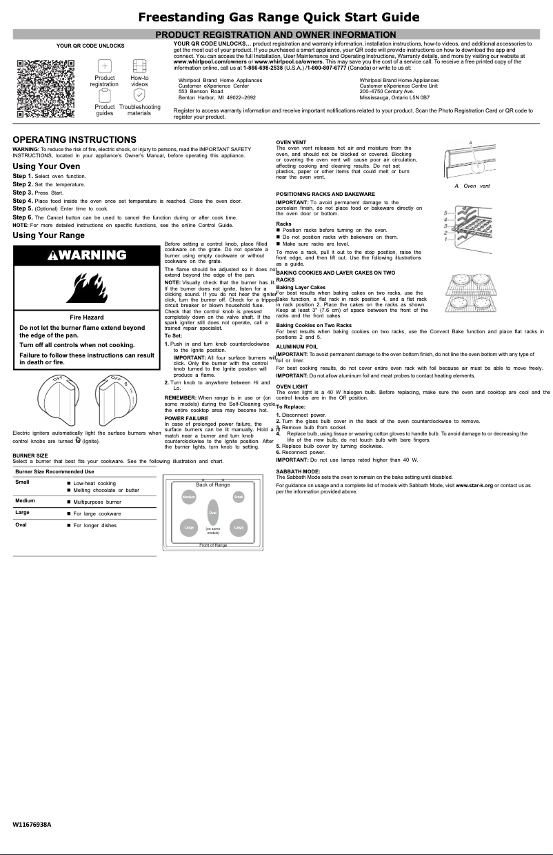 Page 1 of the manual Quick Start Guide Whirlpool WFG525S0JS