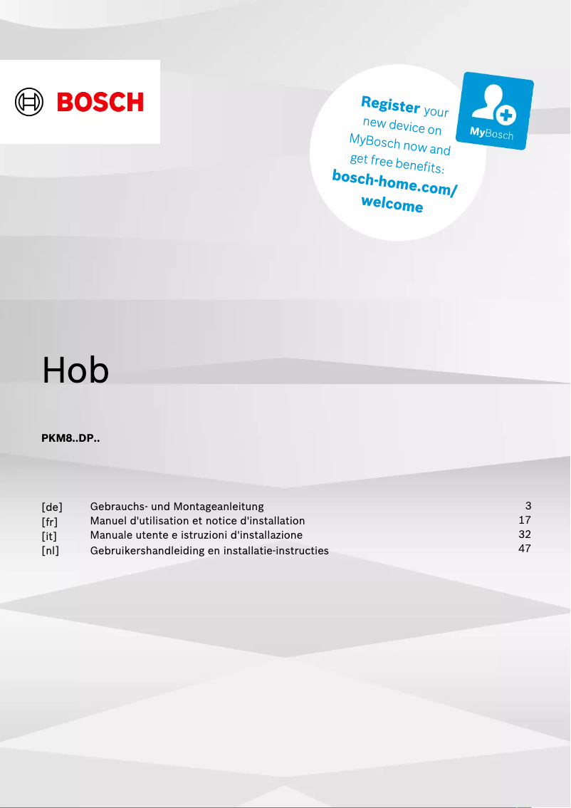 Page 1 de la notice Guide d'installation Bosch PKM801DP2D