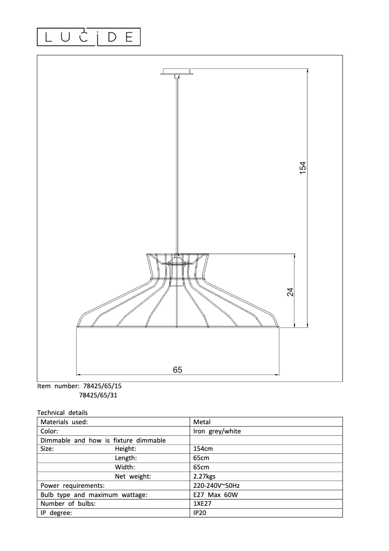 Page 1 of the manual User Manual Lucide Hott 78425/65/15