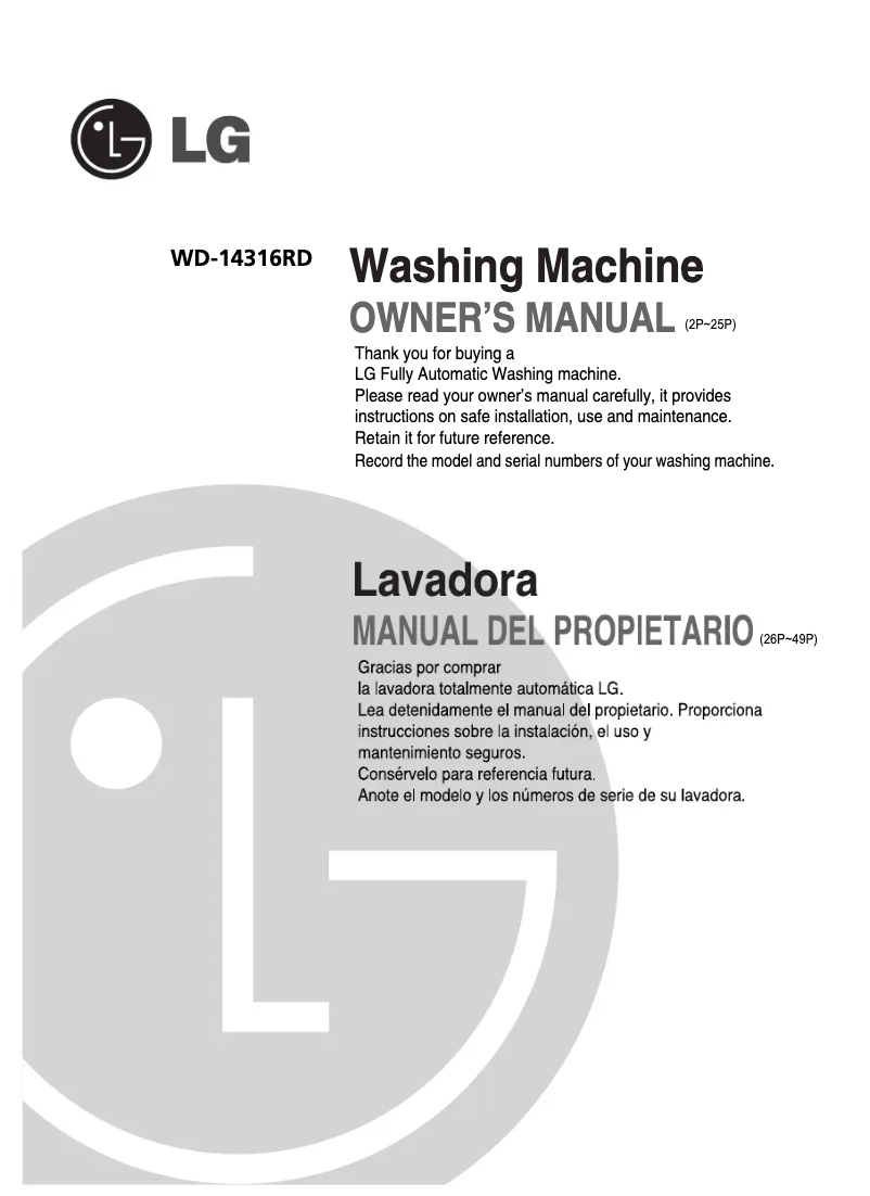 Page 1 de la notice Manuel utilisateur LG WD-14316RD
