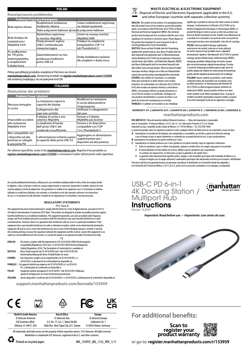 Page 1 de la notice Manuel utilisateur Manhattan 153959