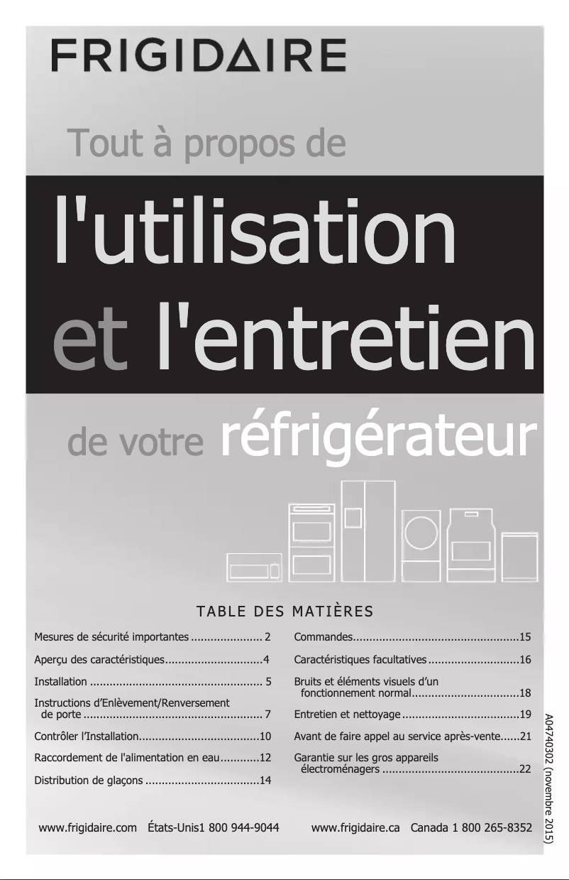 Page 1 de la notice Manuel utilisateur Frigidaire FFTR1821TB