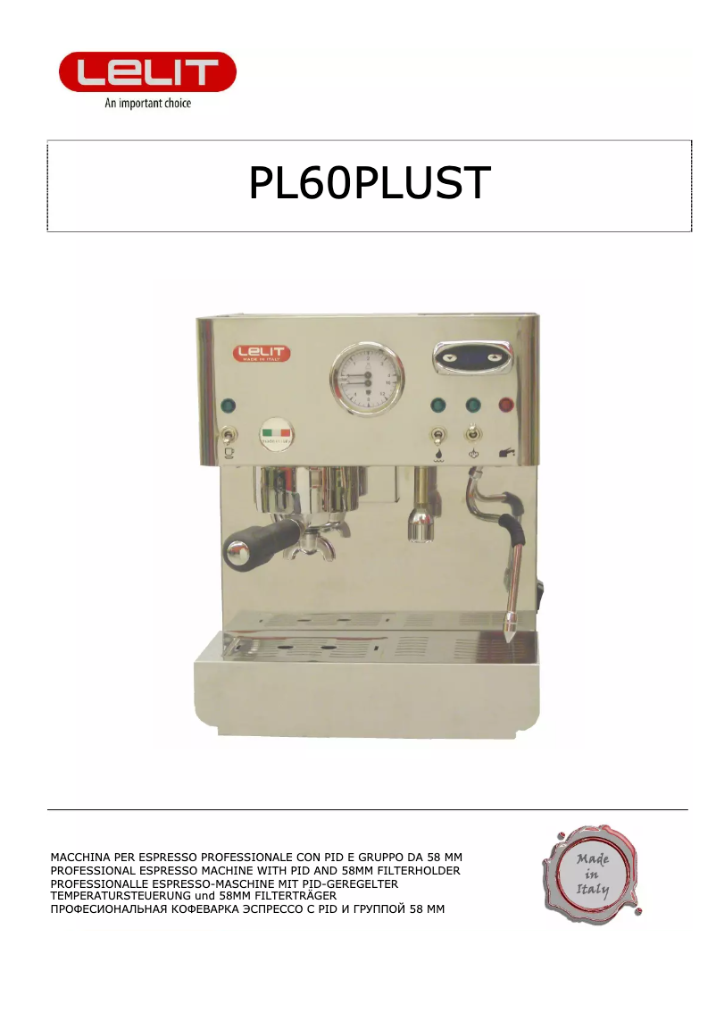 Página 1 del manual Manual de usuario Lelit Diana PL60 PlusTR1