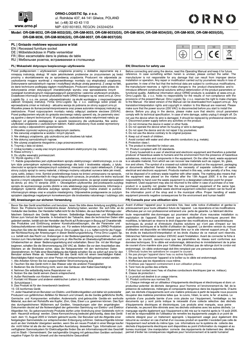 Page 1 de la notice Manuel utilisateur ORNO OR-GM-9036