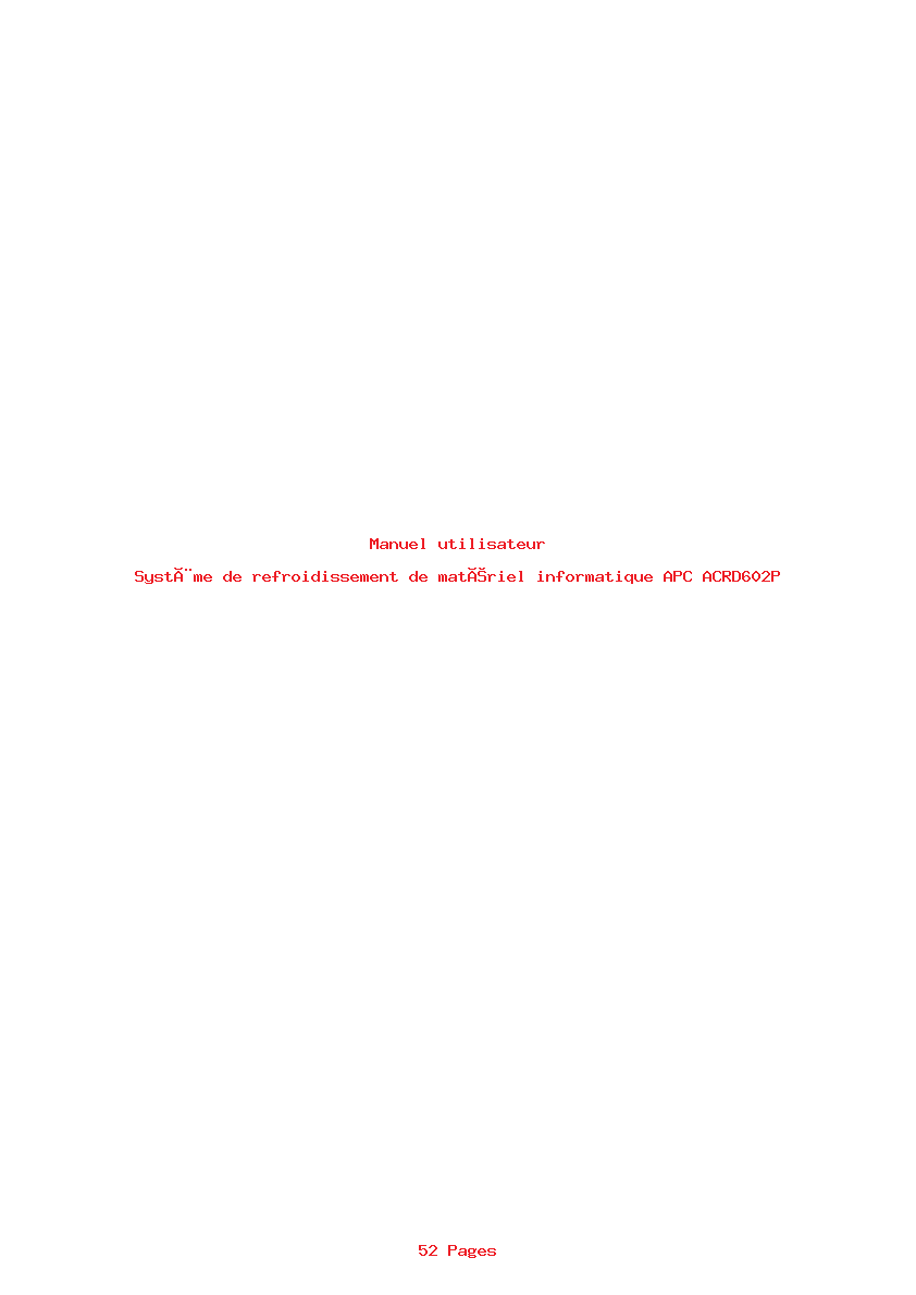 Page 1 de la notice Manuel utilisateur APC ACRD602P
