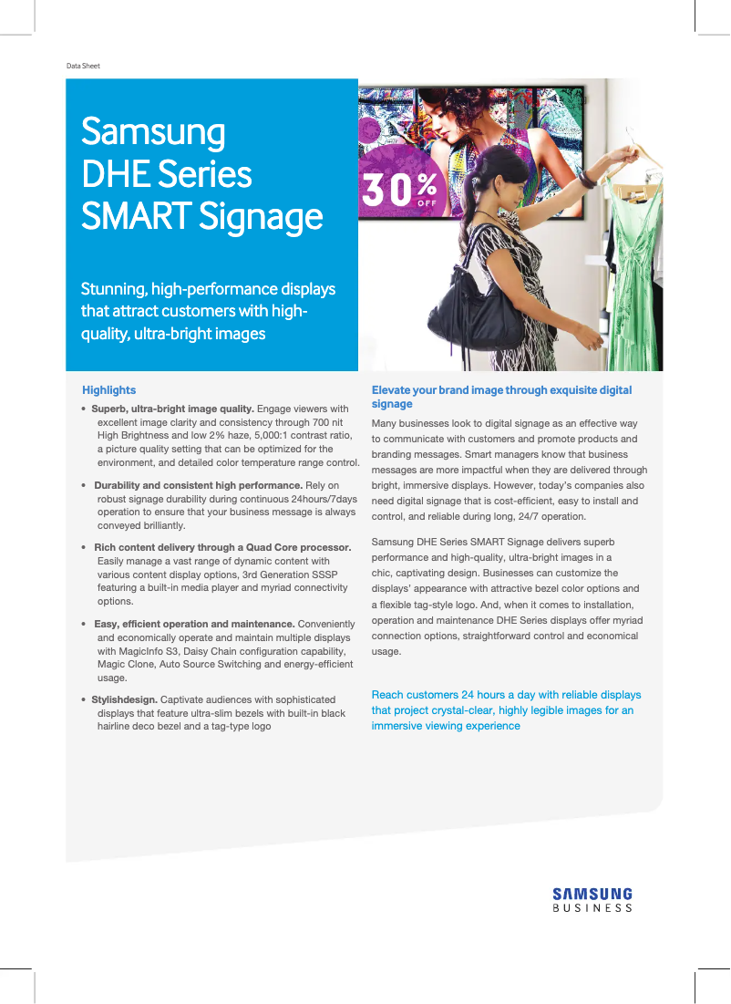 Página 1 del manual Ficha técnica Samsung SMART Signage DH48E