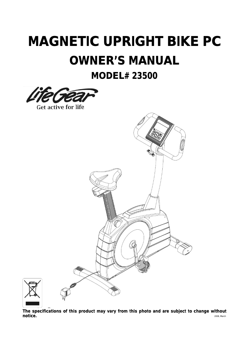 Página 1 del manual Manual de usuario Life Gear Magnetic Upright Bike 23500