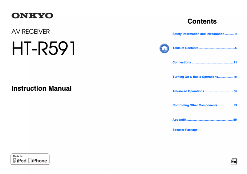 Page 1 de la notice Manuel utilisateur Onkyo HT-R591
