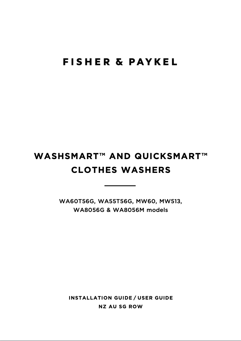 Page 1 de la notice Guide d'installation Fisher & Paykel MW513 QuickSmart